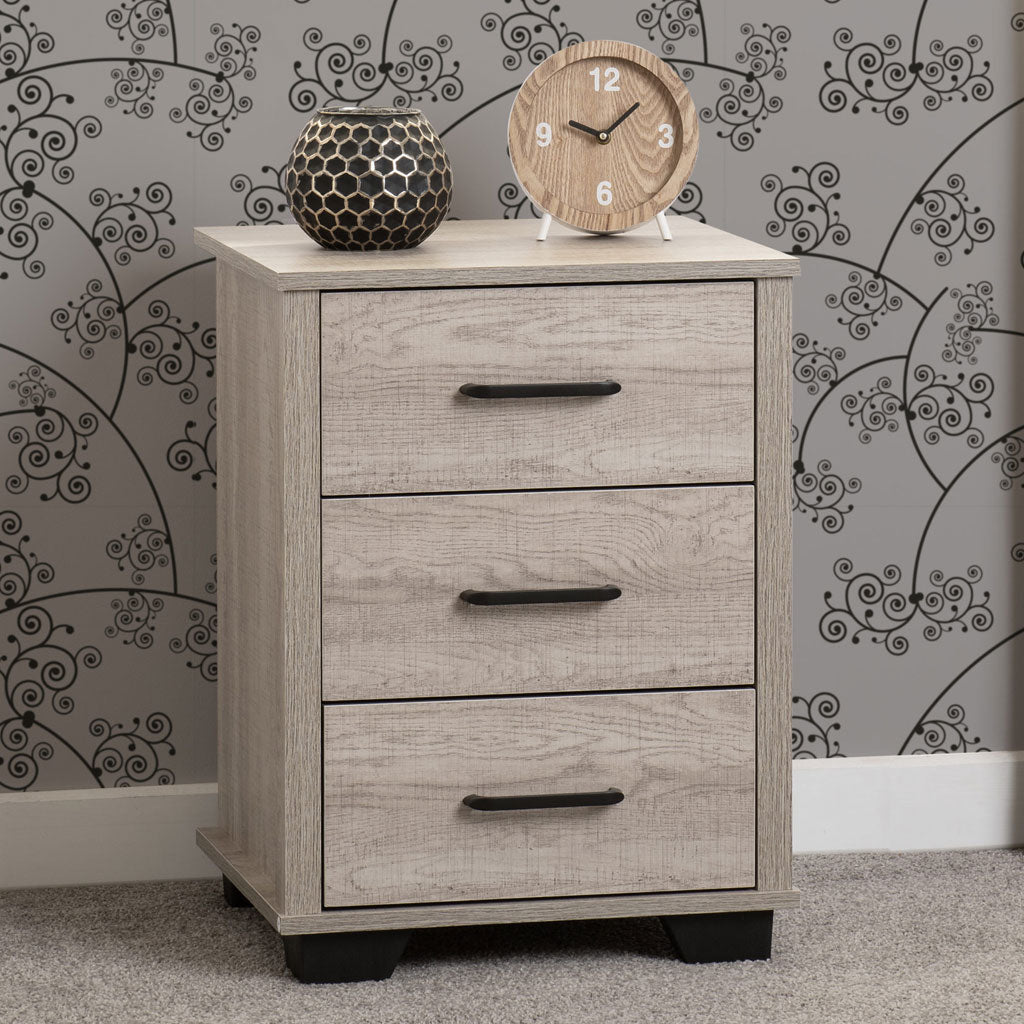 Wooden Bedside Cabinet With 3 Drawers - Oliver