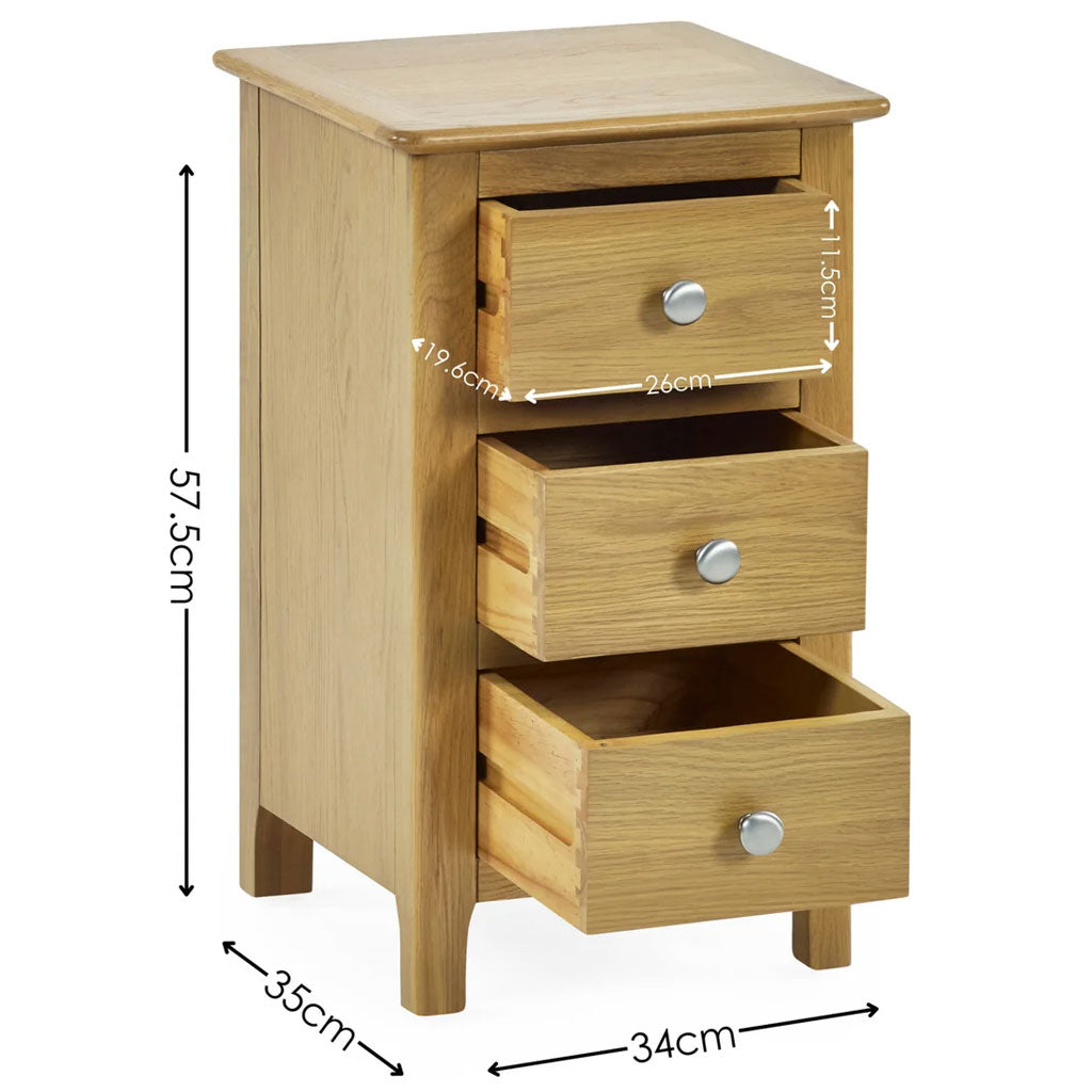 Wooden Bedside Cabinet With 3 Drawers - Somerset