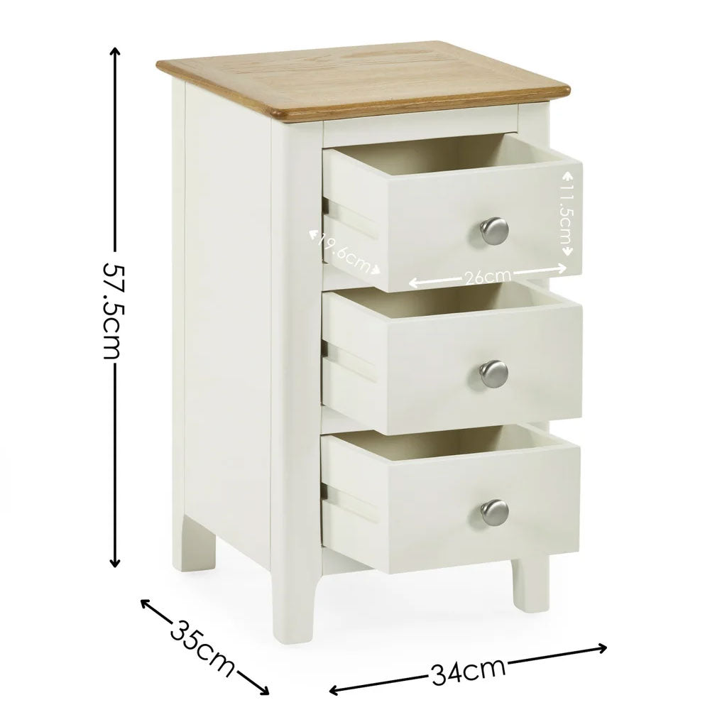 Wooden Bedside Cabinet With 3 Drawers - Somerset