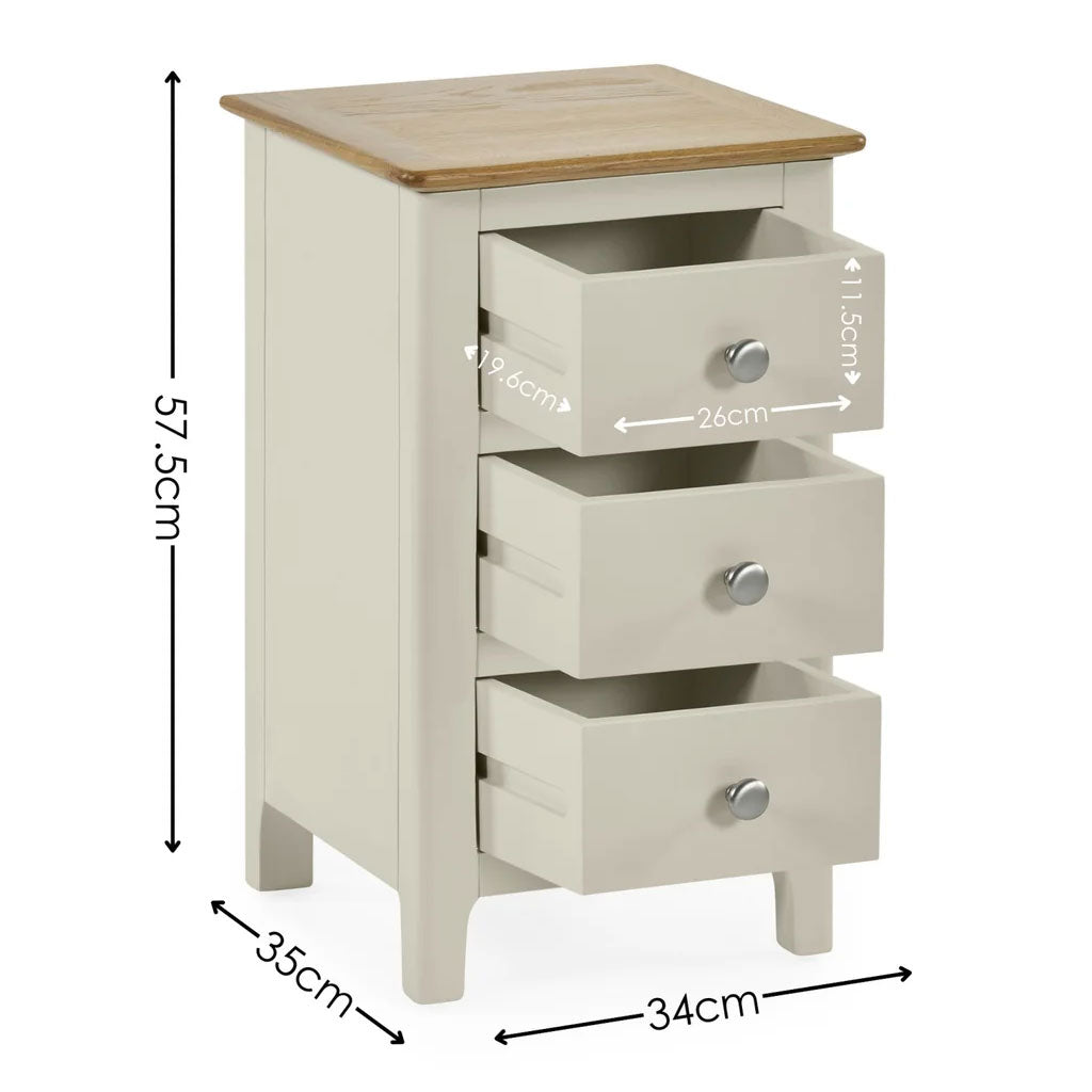 Wooden Bedside Cabinet With 3 Drawers - Somerset