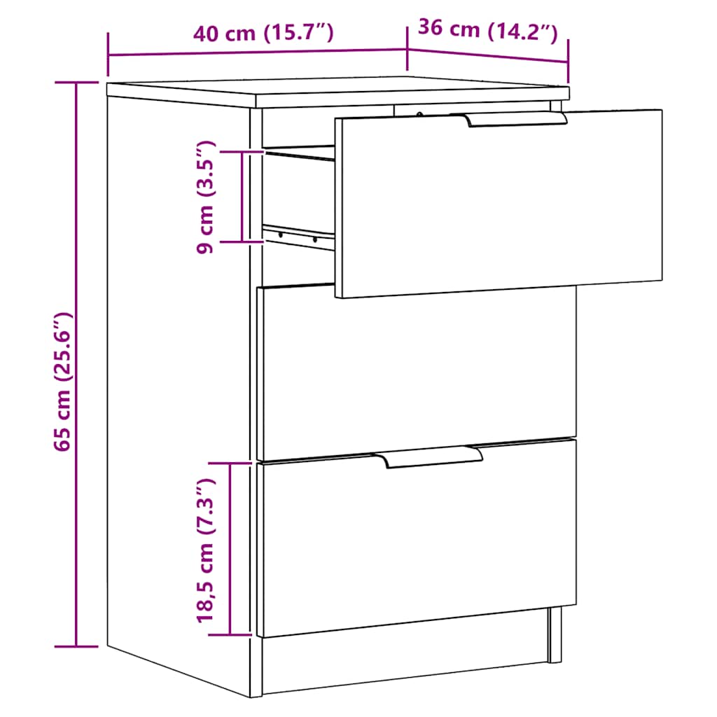 Wooden Bedside Cabinet With 3 Drawers - Vantage Home