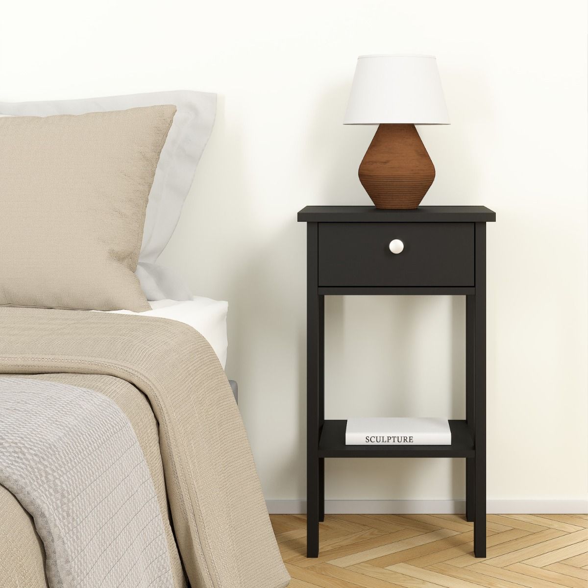 Wooden Bedside Table With 1 Drawer - Madrid