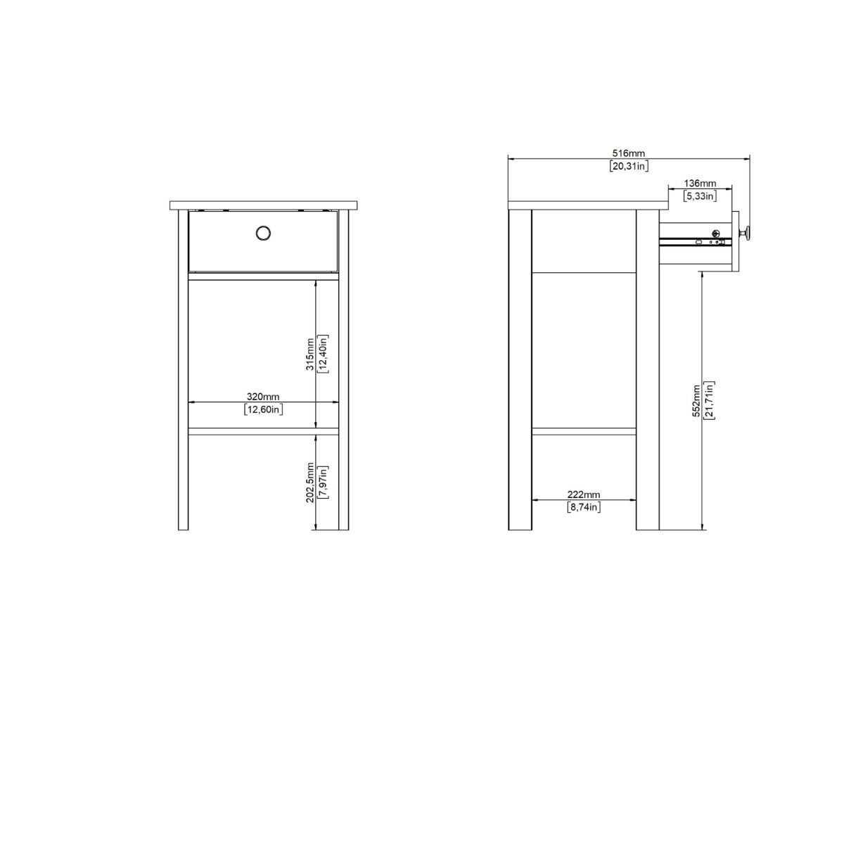 Wooden Bedside Table With 1 Drawer - Madrid