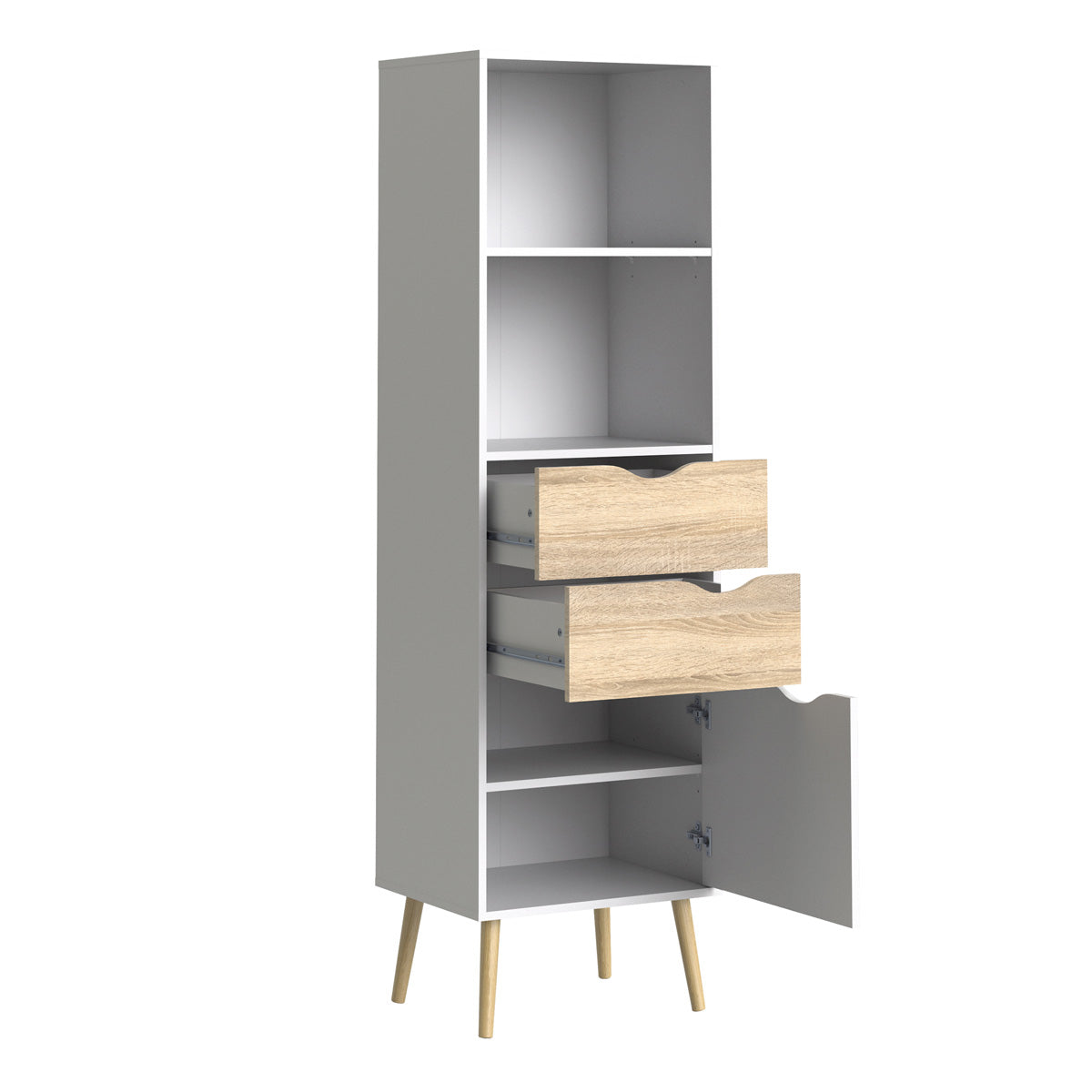 Wooden Bookcase With 1 Door And 2 Drawers - Oslo
