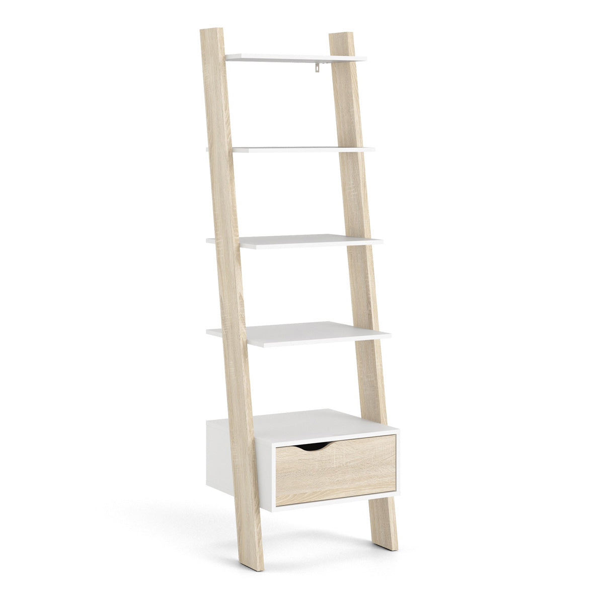 Wooden Bookcase With 1 Drawer in Leaning Ladder Design - Oslo