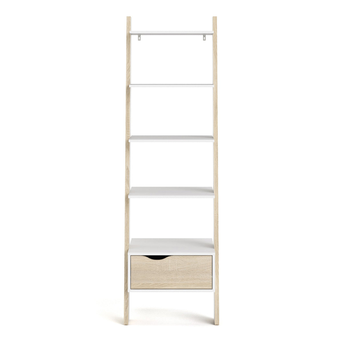 Wooden Bookcase With 1 Drawer in Leaning Ladder Design - Oslo