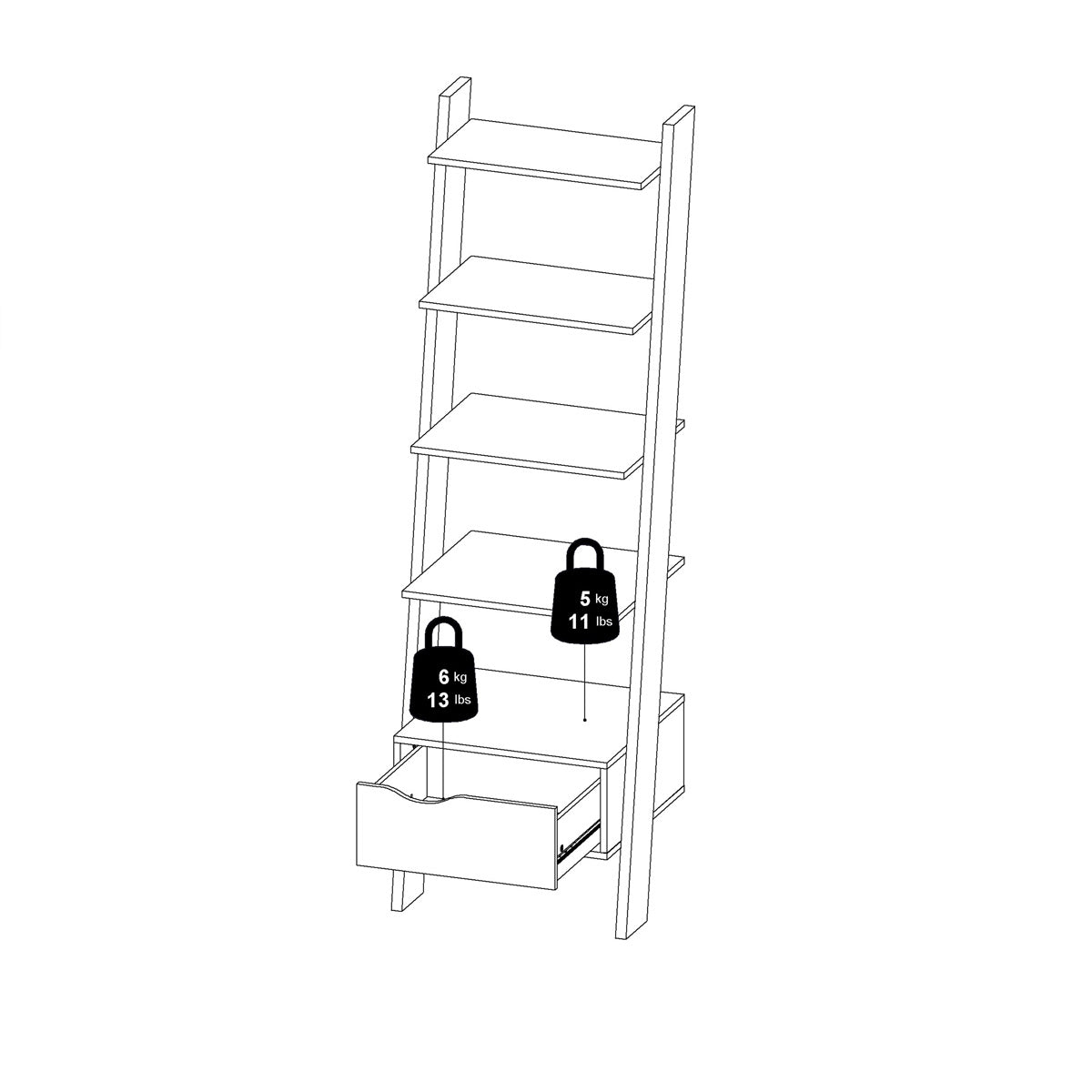 Wooden Bookcase With 1 Drawer in Leaning Ladder Design - Oslo