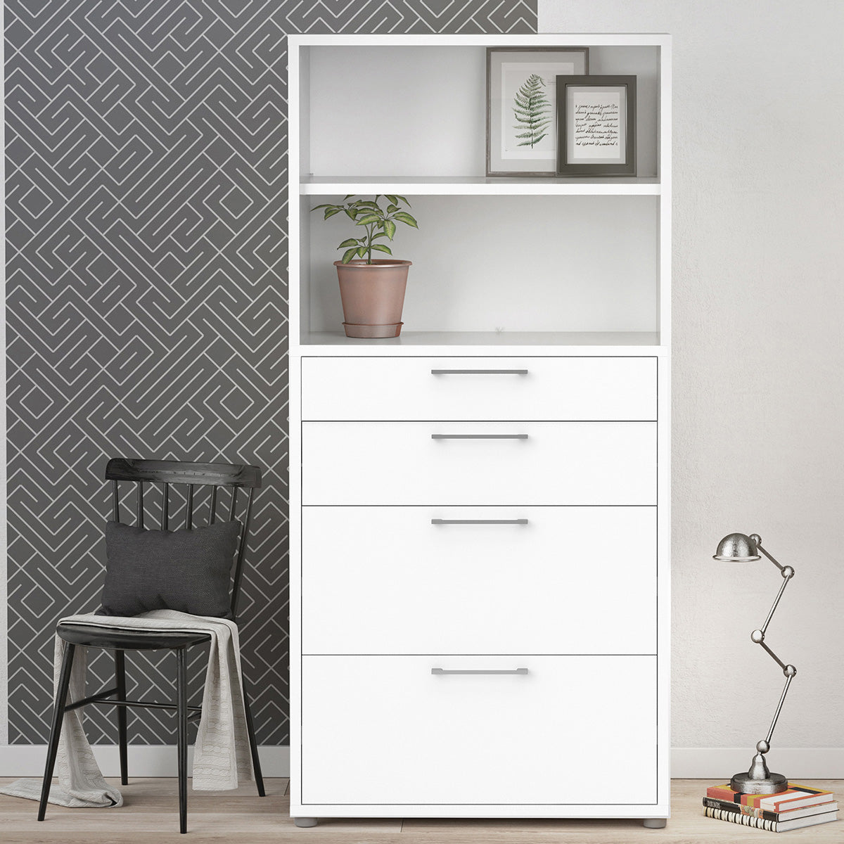 Wooden Bookcase With 1 Open Shelf 2 Drawers And 2 File Drawers - Prima