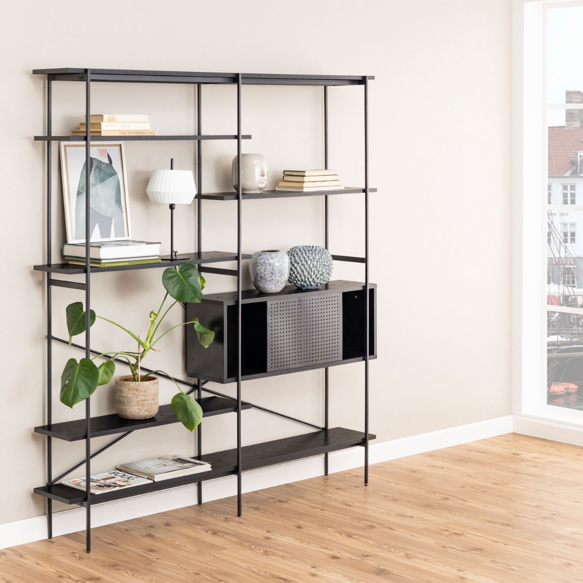 Wooden Bookcase With 1 Sliding Door And 5 Shelves - Angus