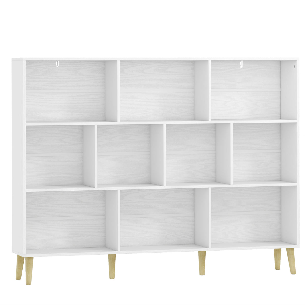 Wooden Bookcase 140cm Wide With 10 Compartments - Velmora
