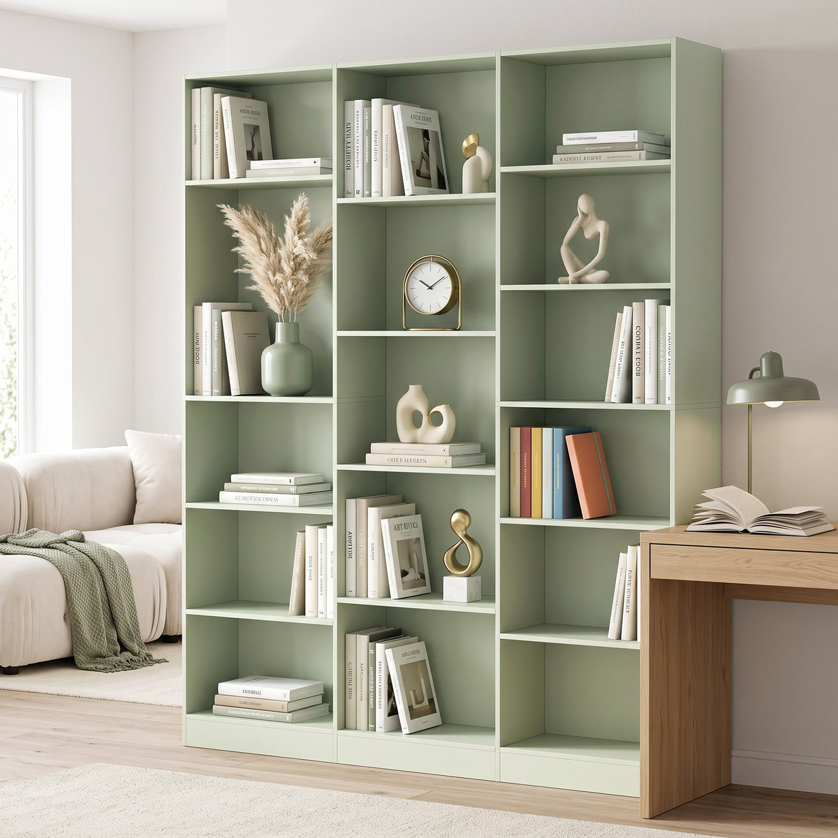 Wooden Bookcase 149cm Wide With 17 Compartments - Velmora