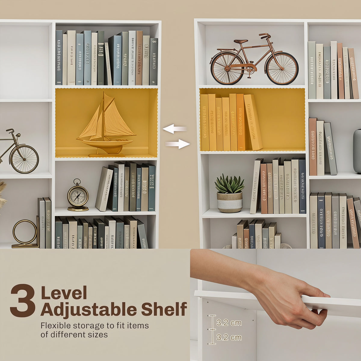 Wooden Bookcase 149cm Wide With 17 Compartments - Velmora