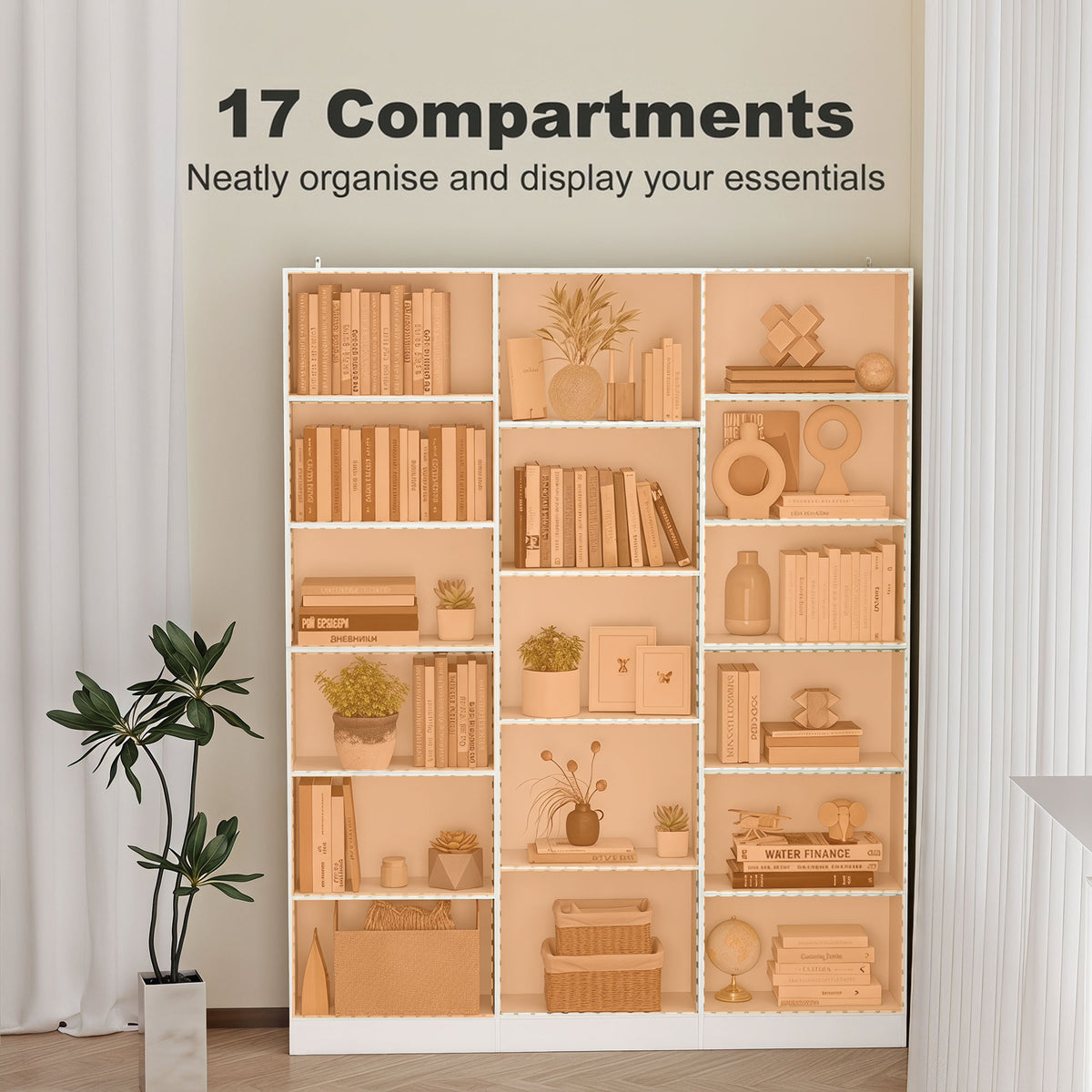 Wooden Bookcase 149cm Wide With 17 Compartments - Velmora