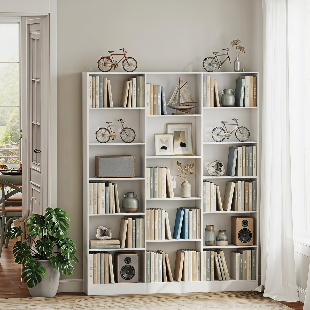 Wooden Bookcase 149cm Wide With 17 Compartments - Velmora