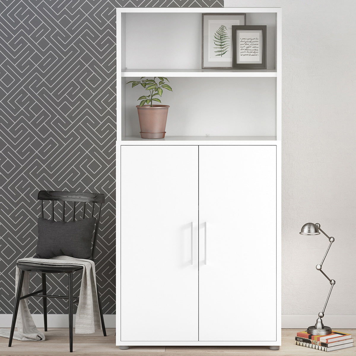 Wooden Bookcase With 2 Doors And 1 Open Shelf - Prima