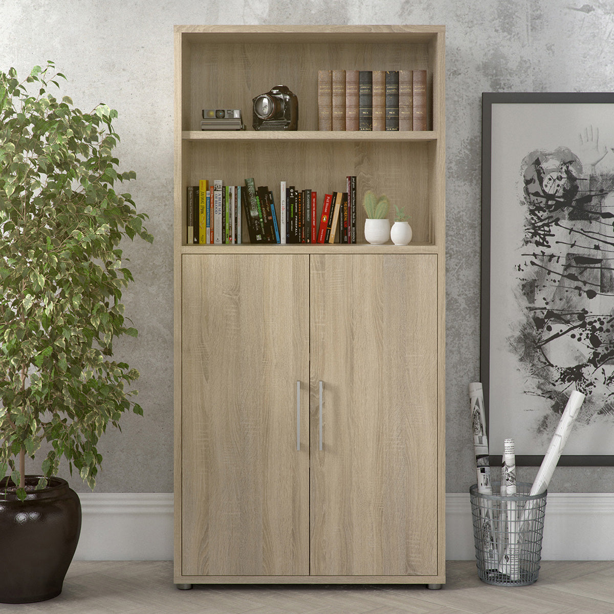 Wooden Bookcase With 2 Doors And 1 Open Shelf - Prima
