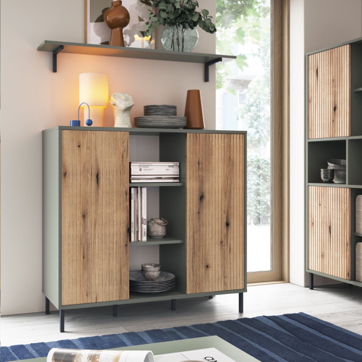 Wooden Bookcase With 2 Handless Sliding Doors - Darwin