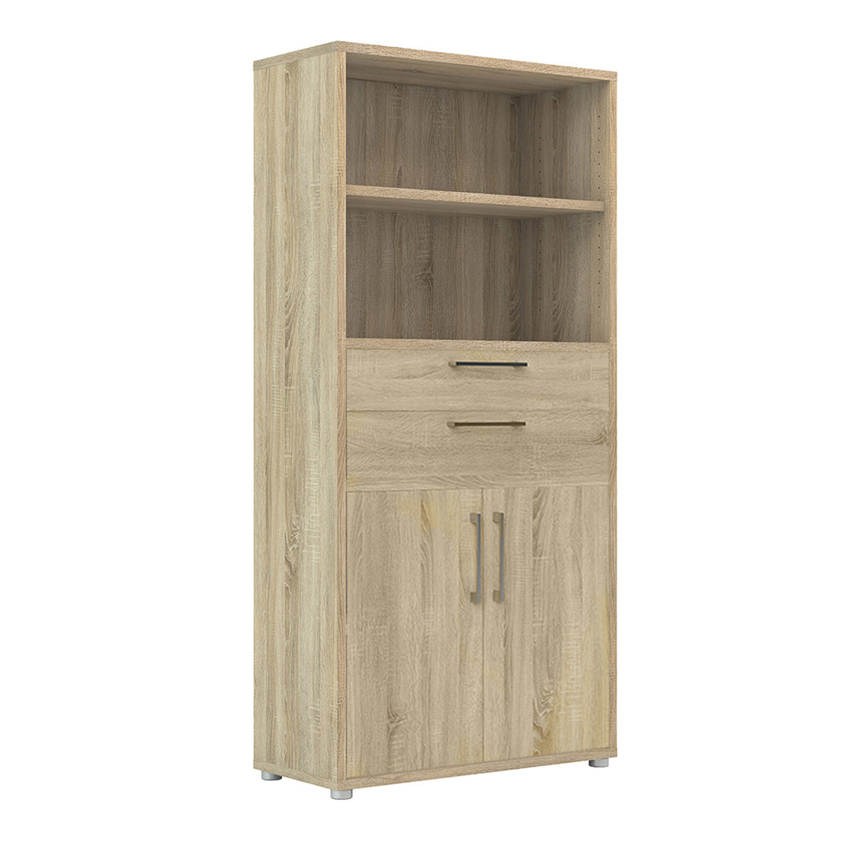 Wooden Bookcase With 2 Open Shelves 2 Doors And 2 Drawers - Prima