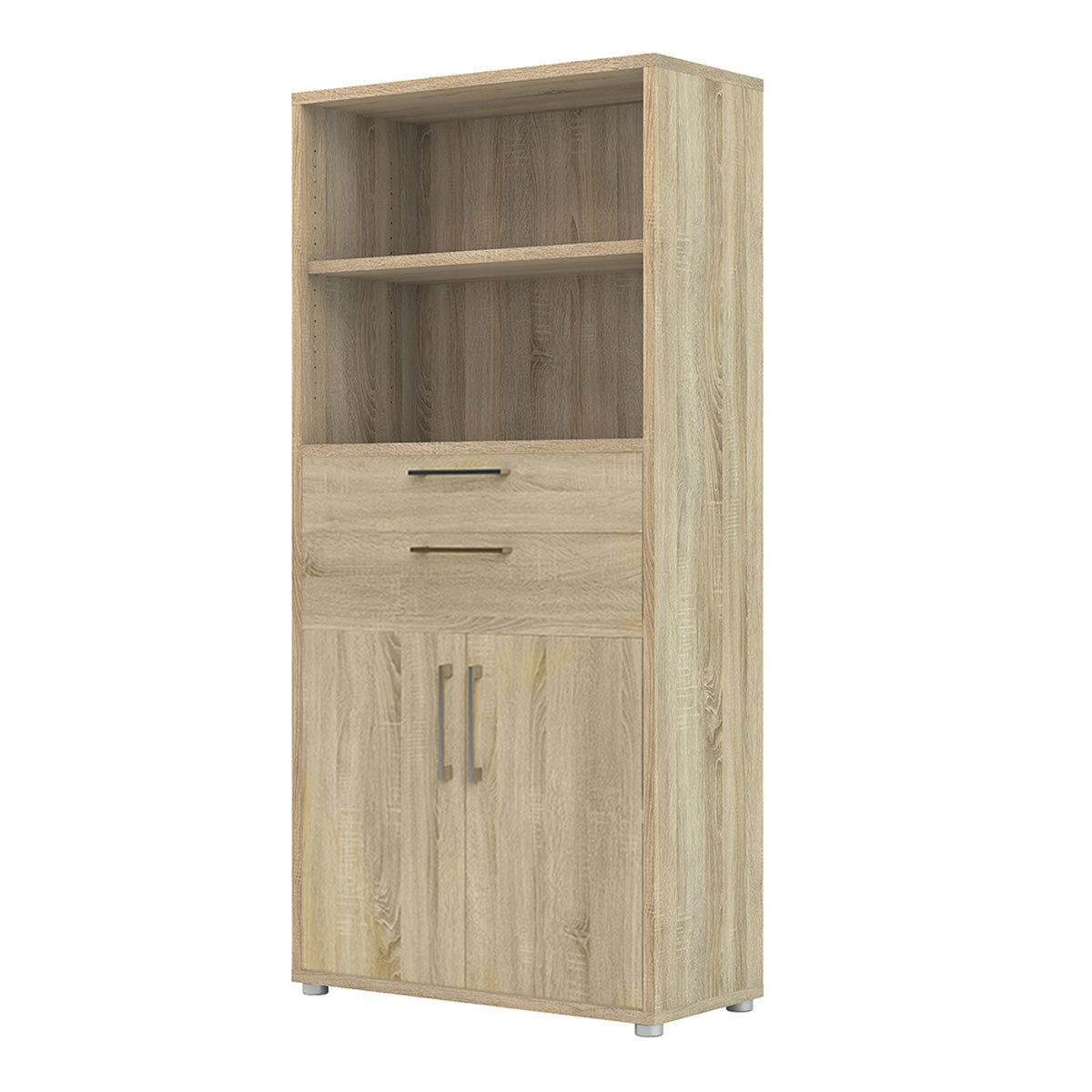 Wooden Bookcase With 2 Open Shelves 2 Doors And 2 Drawers - Prima