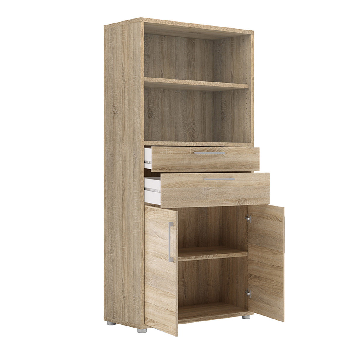 Wooden Bookcase With 2 Open Shelves 2 Doors And 2 Drawers - Prima