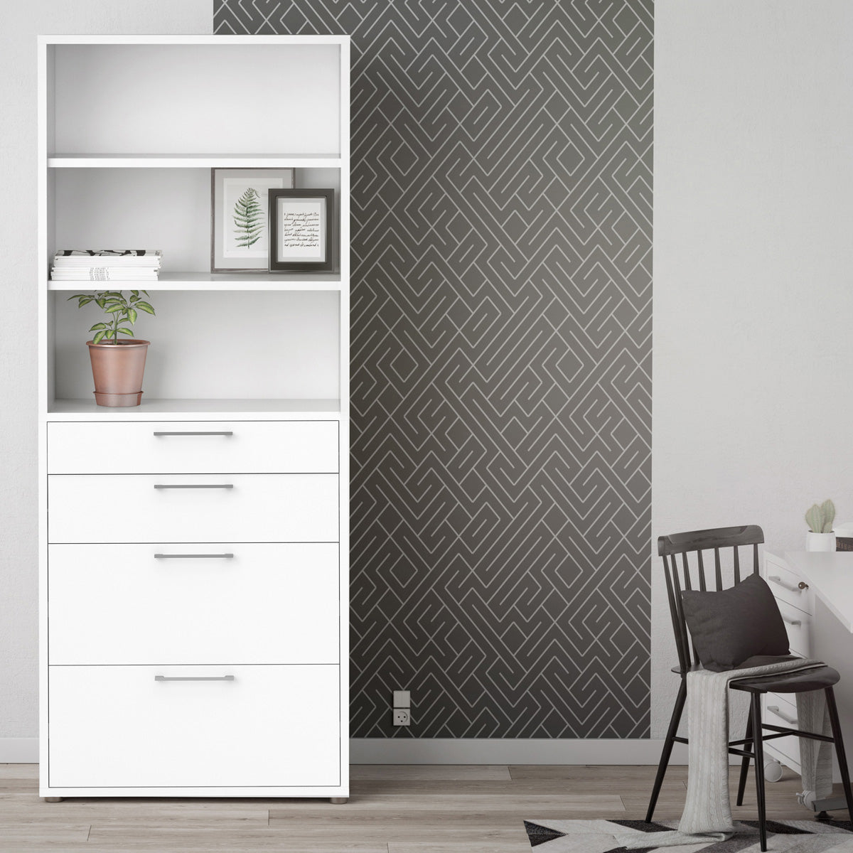 Wooden Bookcase With 2 Open Shelves 2 Drawers And 2 File Drawers - Prima