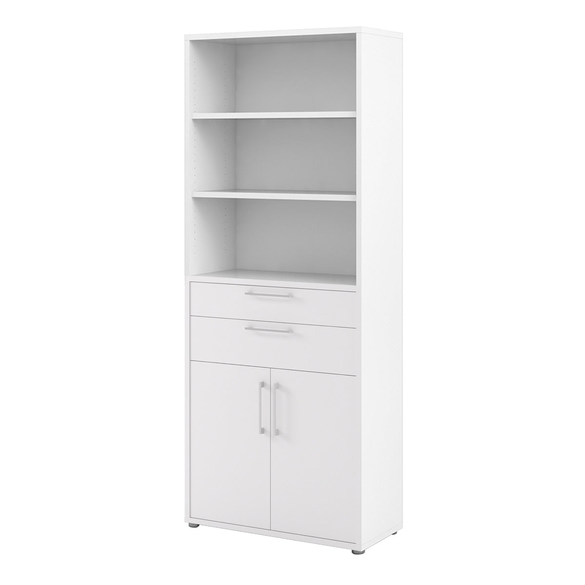 Wooden Bookcase With 3 Open Shelves 2 Doors And 2 Drawers - Prima