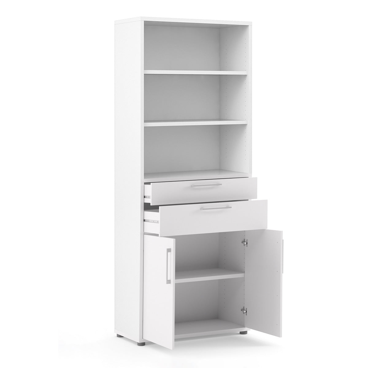 Wooden Bookcase With 3 Open Shelves 2 Doors And 2 Drawers - Prima