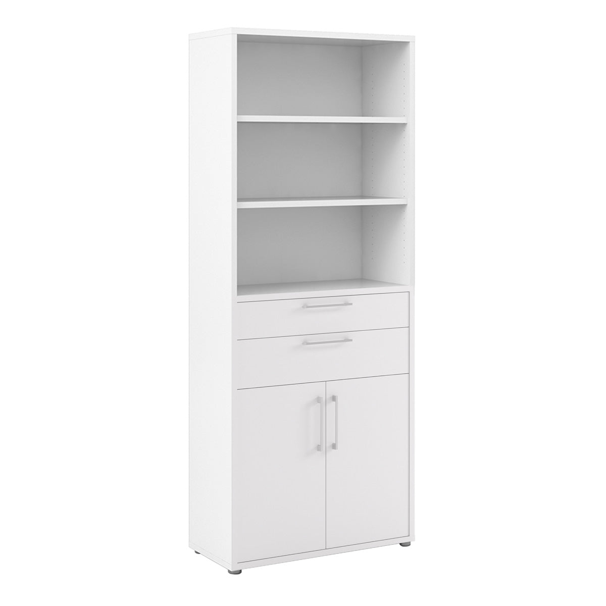 Wooden Bookcase With 3 Open Shelves 2 Doors And 2 Drawers - Prima