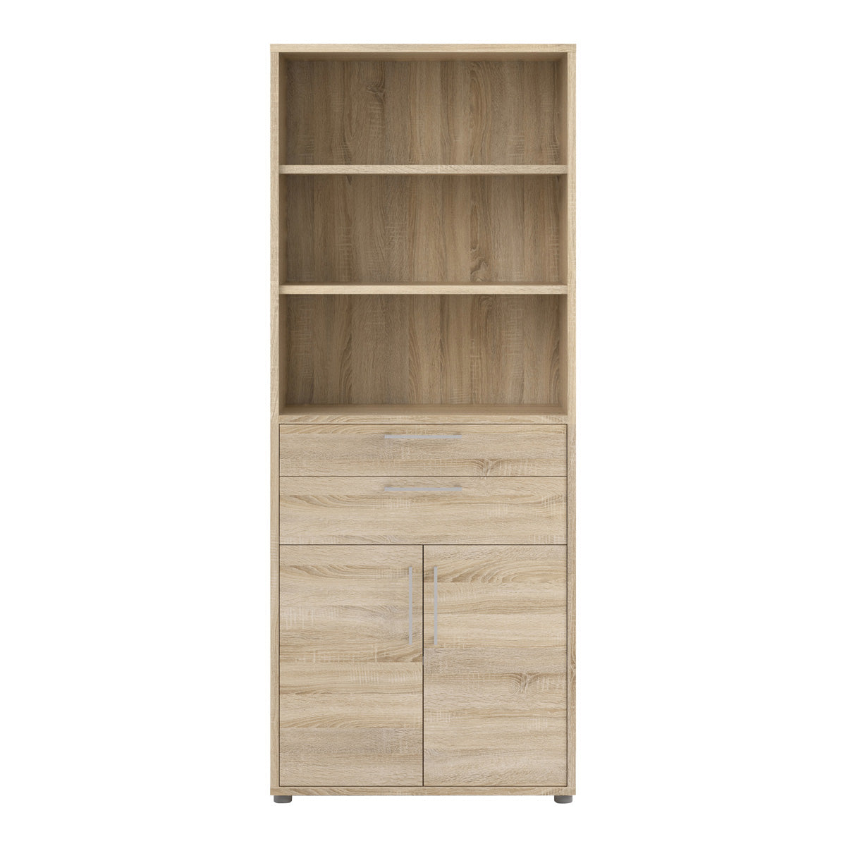 Wooden Bookcase With 3 Open Shelves 2 Doors And 2 Drawers - Prima