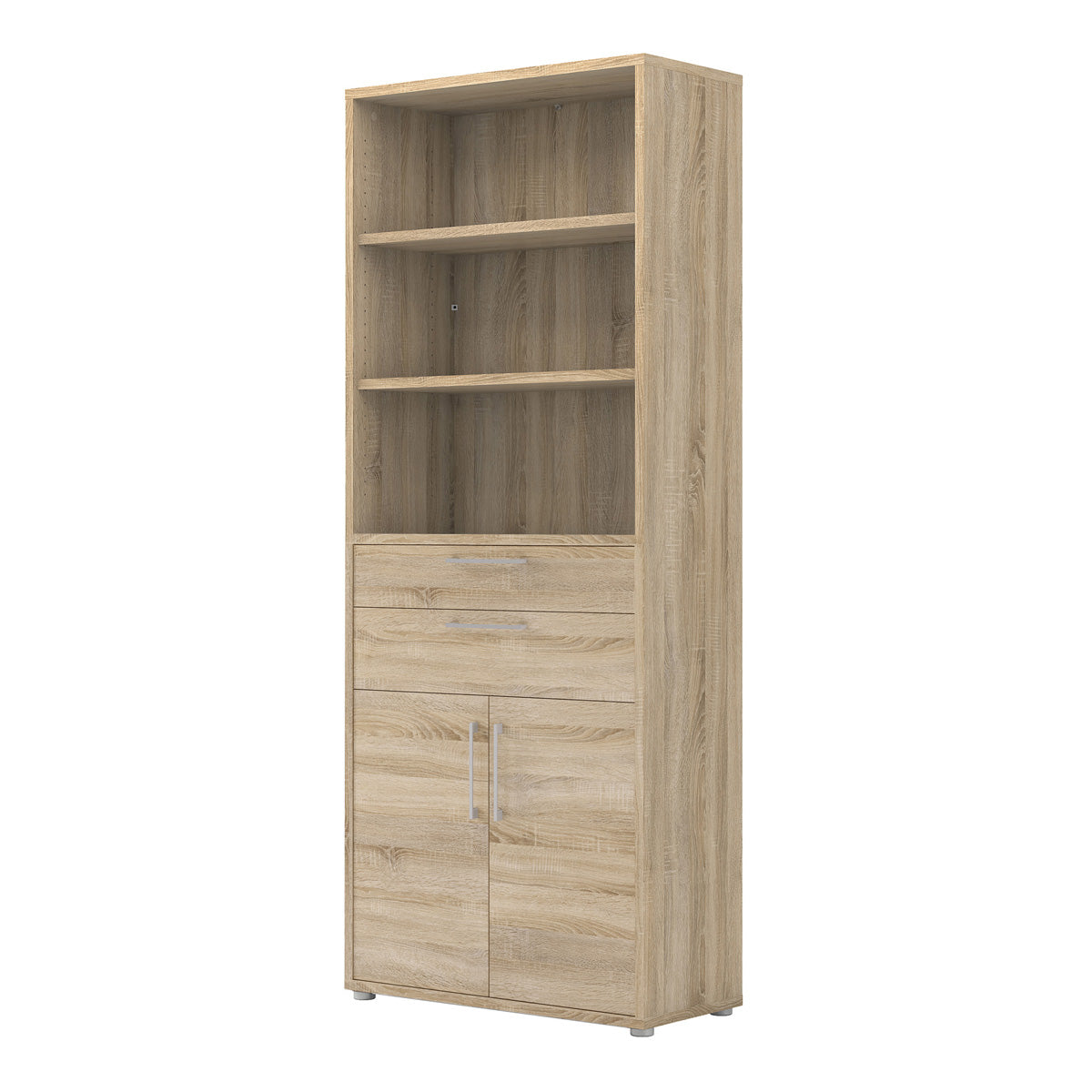 Wooden Bookcase With 3 Open Shelves 2 Doors And 2 Drawers - Prima