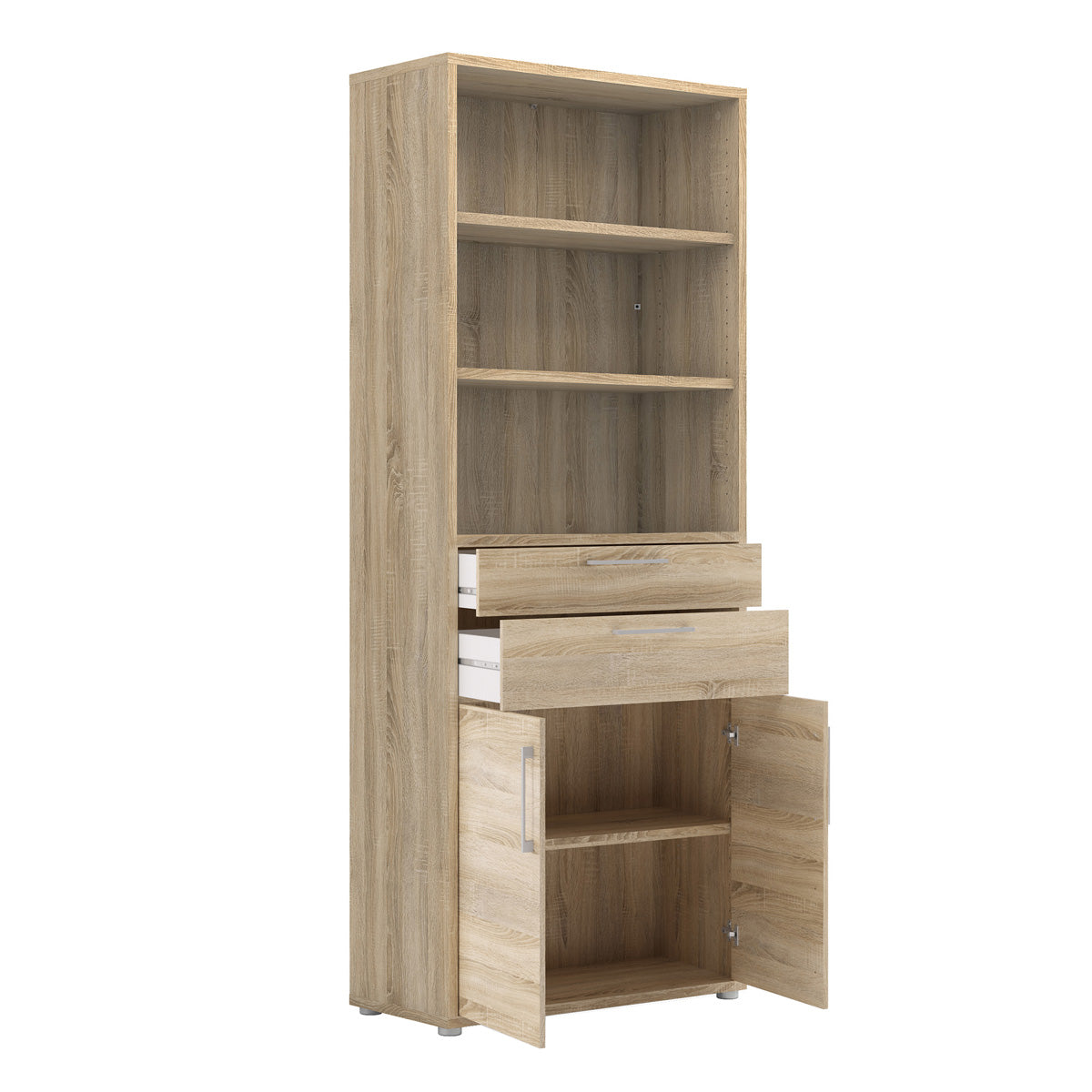 Wooden Bookcase With 3 Open Shelves 2 Doors And 2 Drawers - Prima