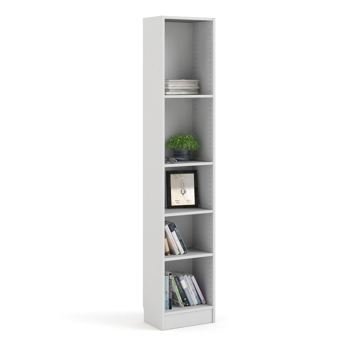 Wooden Bookcase With 4 Shelves Tall And Narrow - Basic