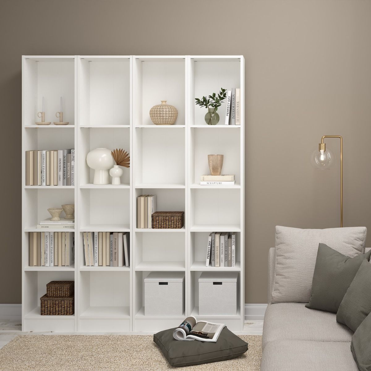 Wooden Bookcase With 4 Shelves Tall And Narrow - Basic
