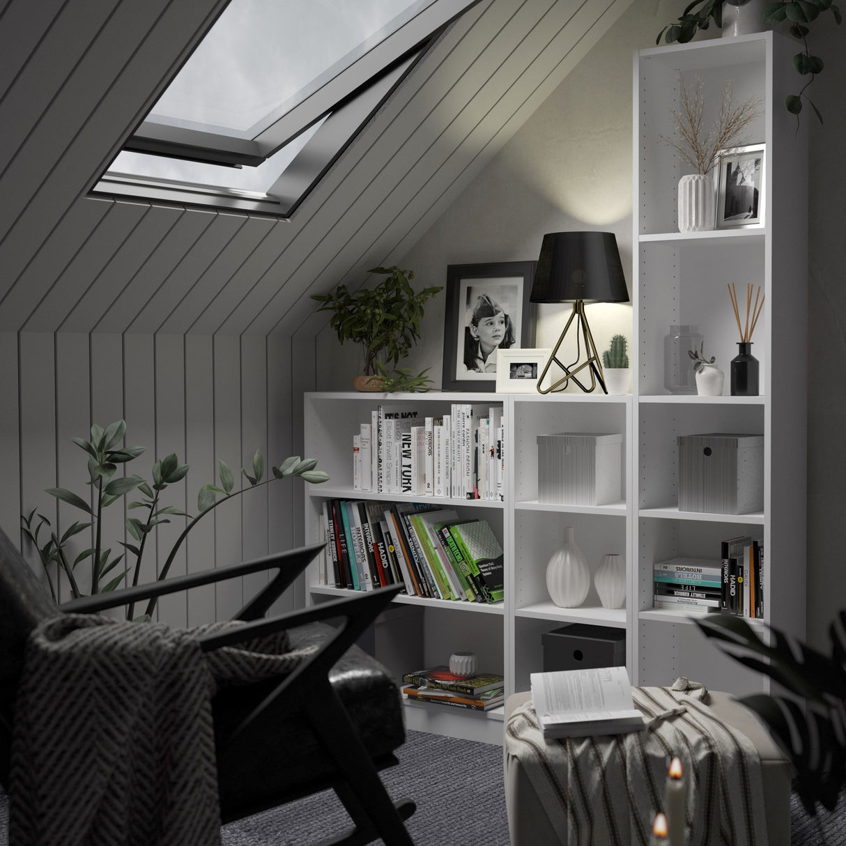 Wooden Bookcase With 4 Shelves Tall And Narrow - Basic