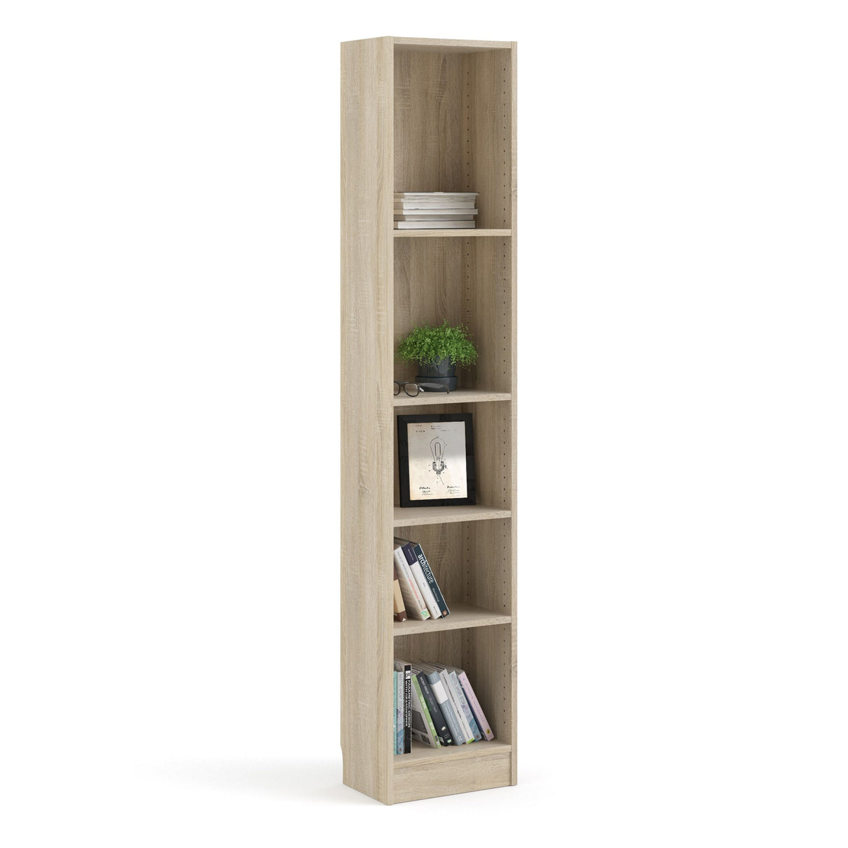 Wooden Bookcase With 4 Shelves Tall And Narrow - Basic