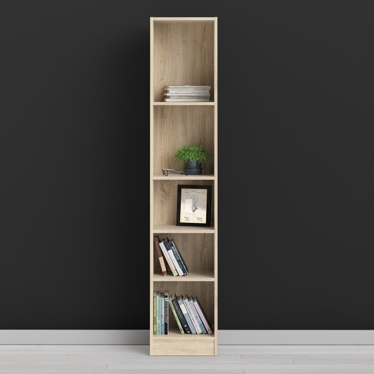 Wooden Bookcase With 4 Shelves Tall And Narrow - Basic