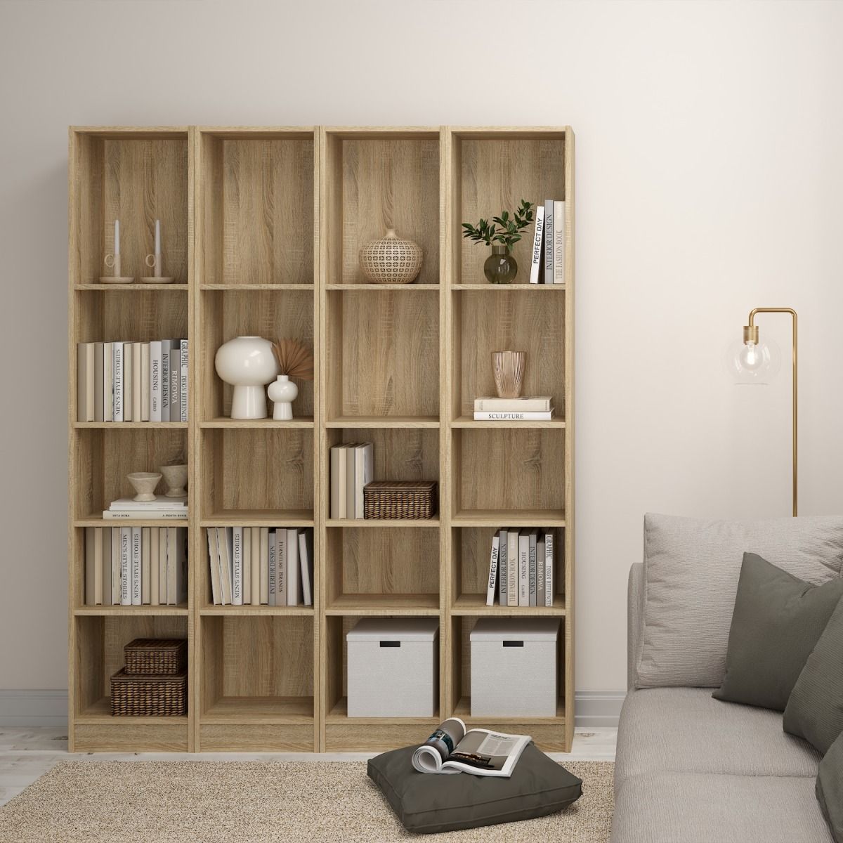 Wooden Bookcase With 4 Shelves Tall And Narrow - Basic