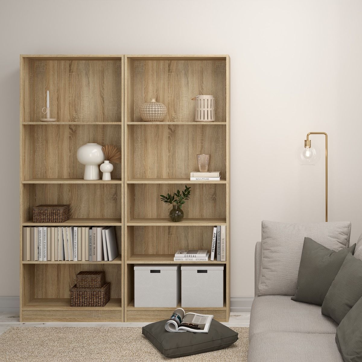 Wooden Bookcase With 4 Shelves Tall And Wide - Basic