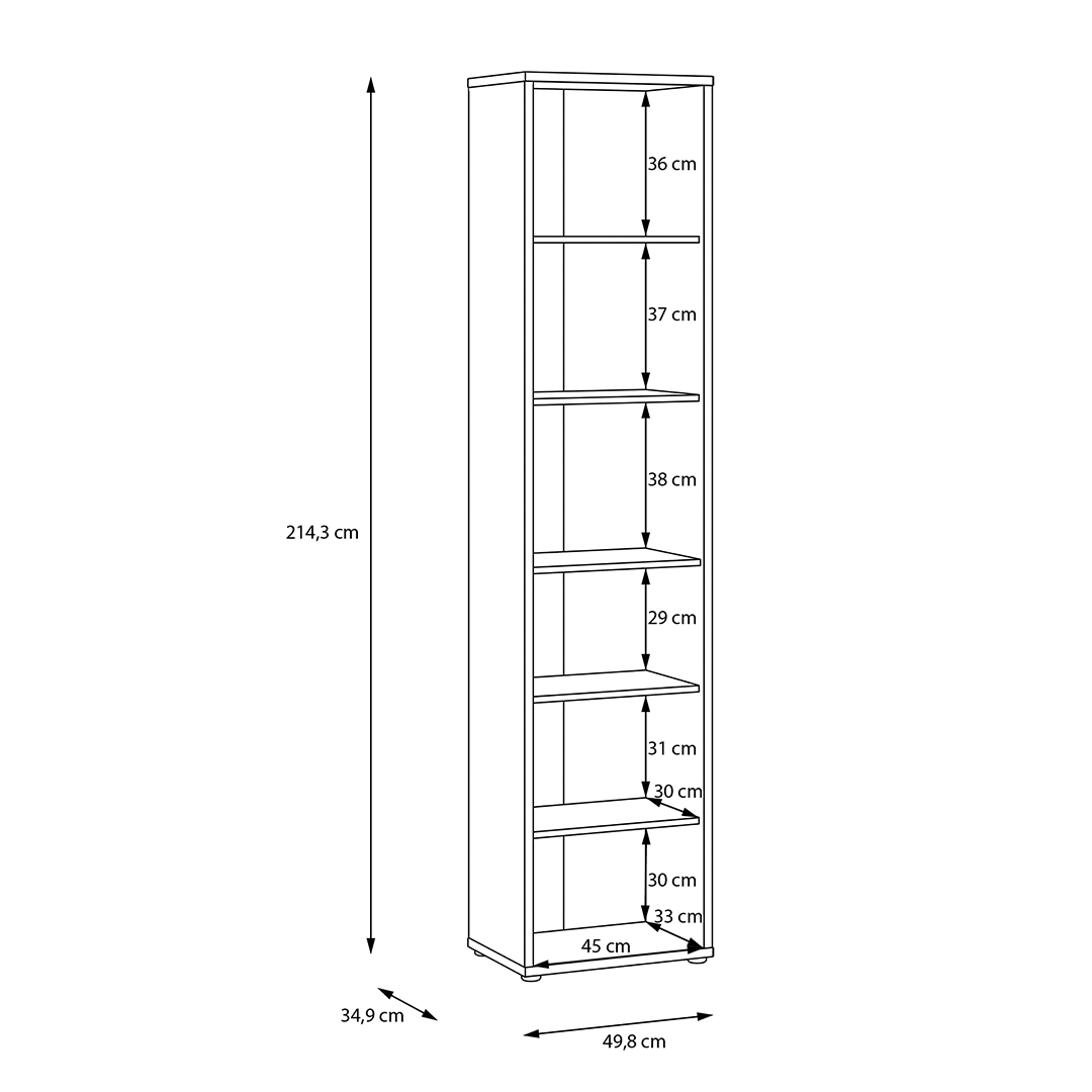 Wooden Bookcase With 5 Shelves Tall And Narrow - Alice Springs