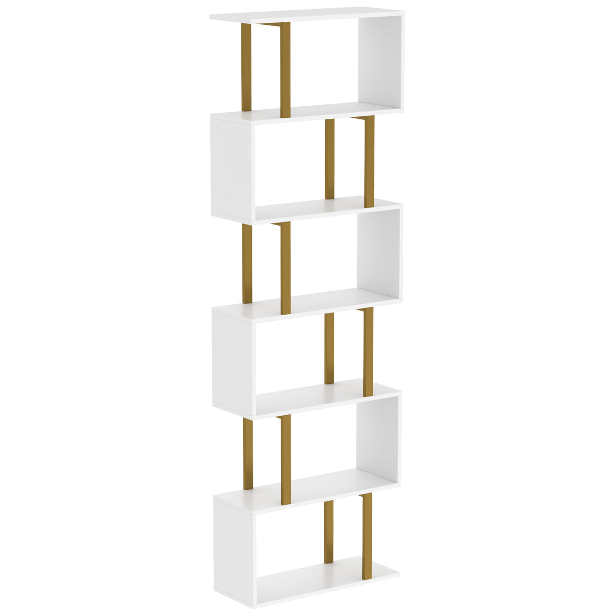 Wooden Bookcase 60cm Wide S-Shaped With 6 Shelves - Velmora
