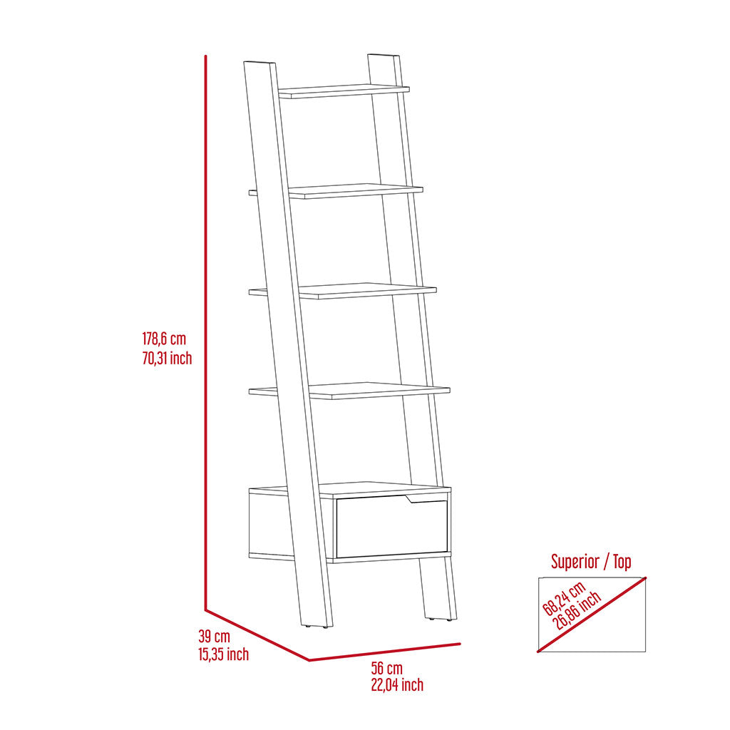 Wooden Bookcase Ladder Design With 1 Drawer - Manhattan