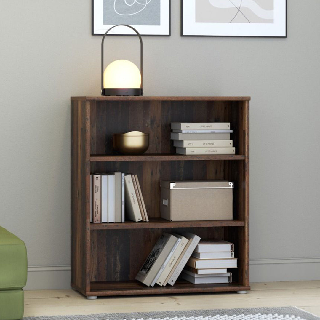 Wooden Bookcase Low And Wide With 2 Shelves - Essential