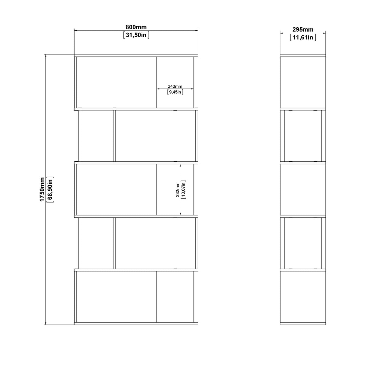 Wooden Bookcase Open With 4 Shelves - Maze