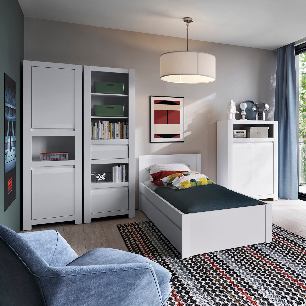 Wooden Bookcase Tall With 2 Drawers - Novi