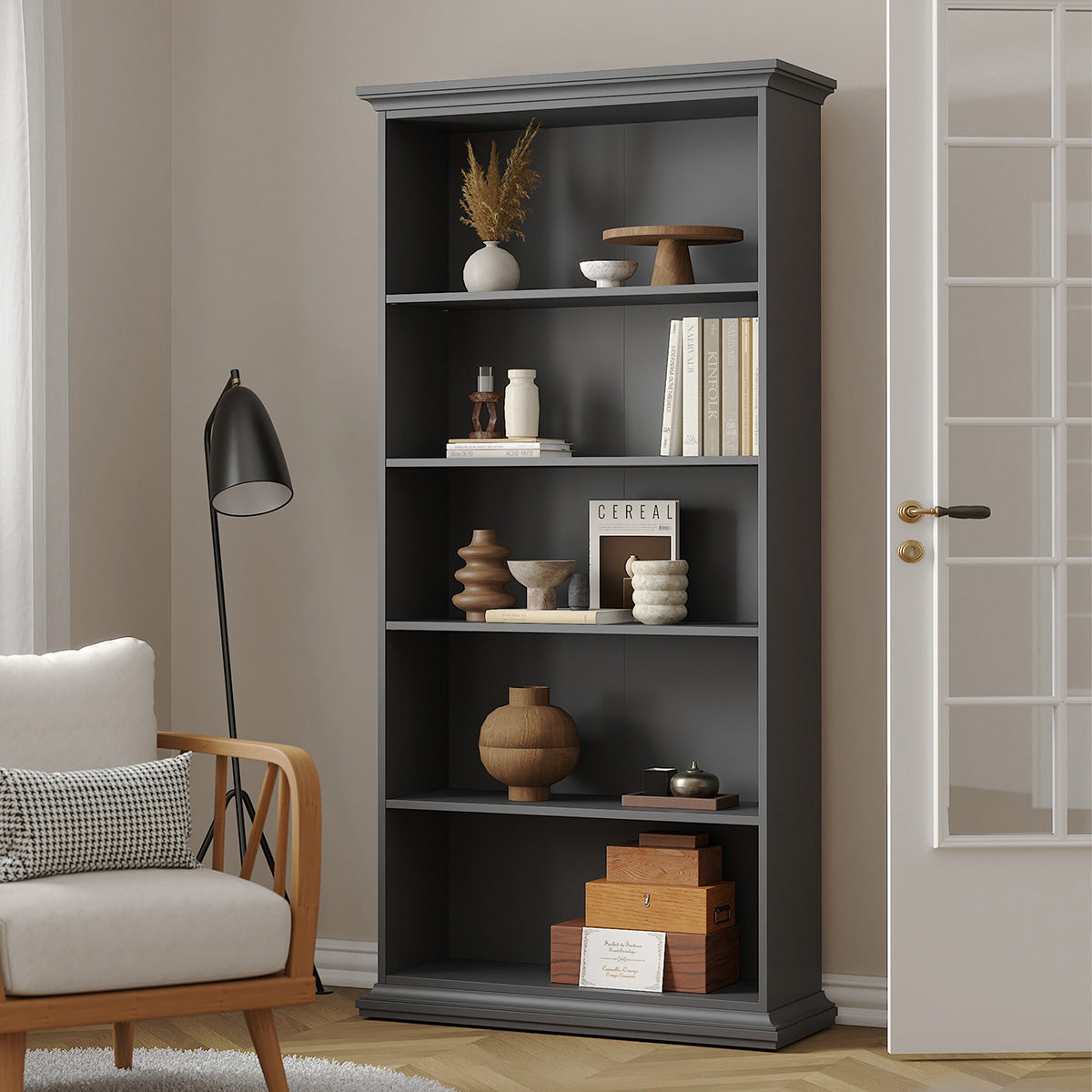 Wooden Bookcase Tall With 4 Shelves - Paris