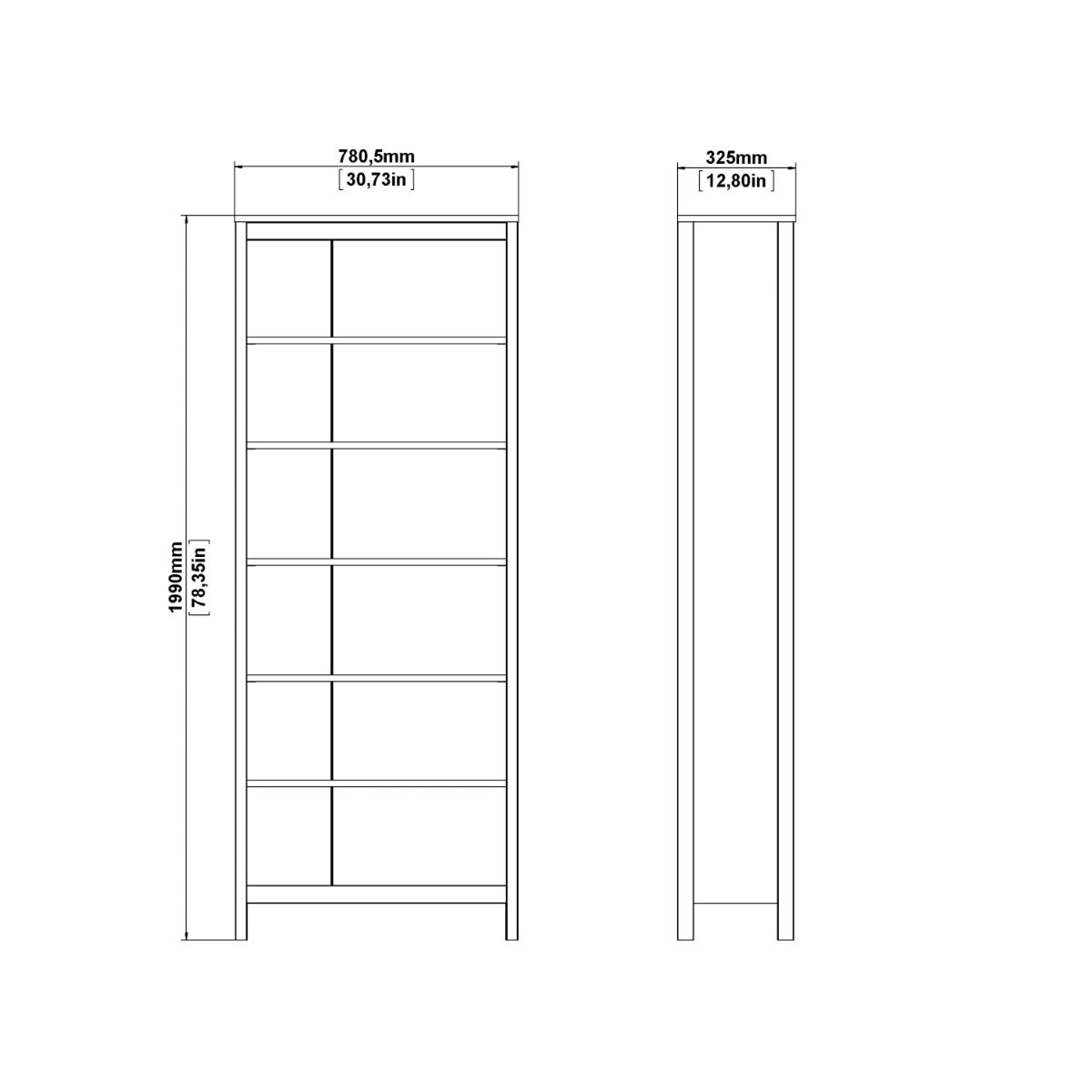 Wooden Bookcase Tall With 5 Shelves - Madrid