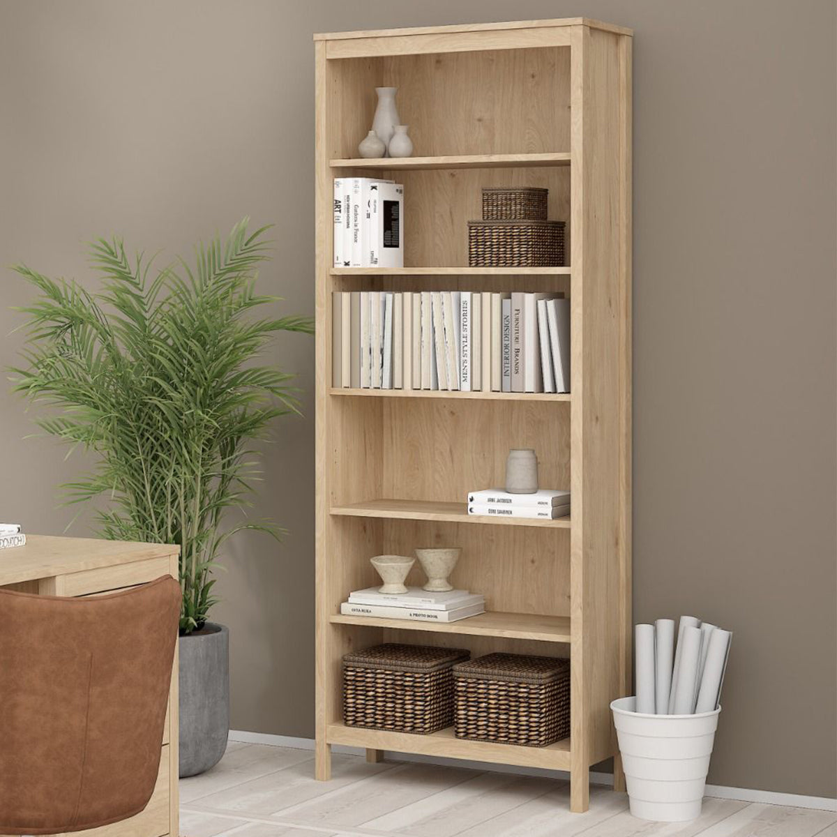 Wooden Bookcase Tall With 5 Shelves - Madrid