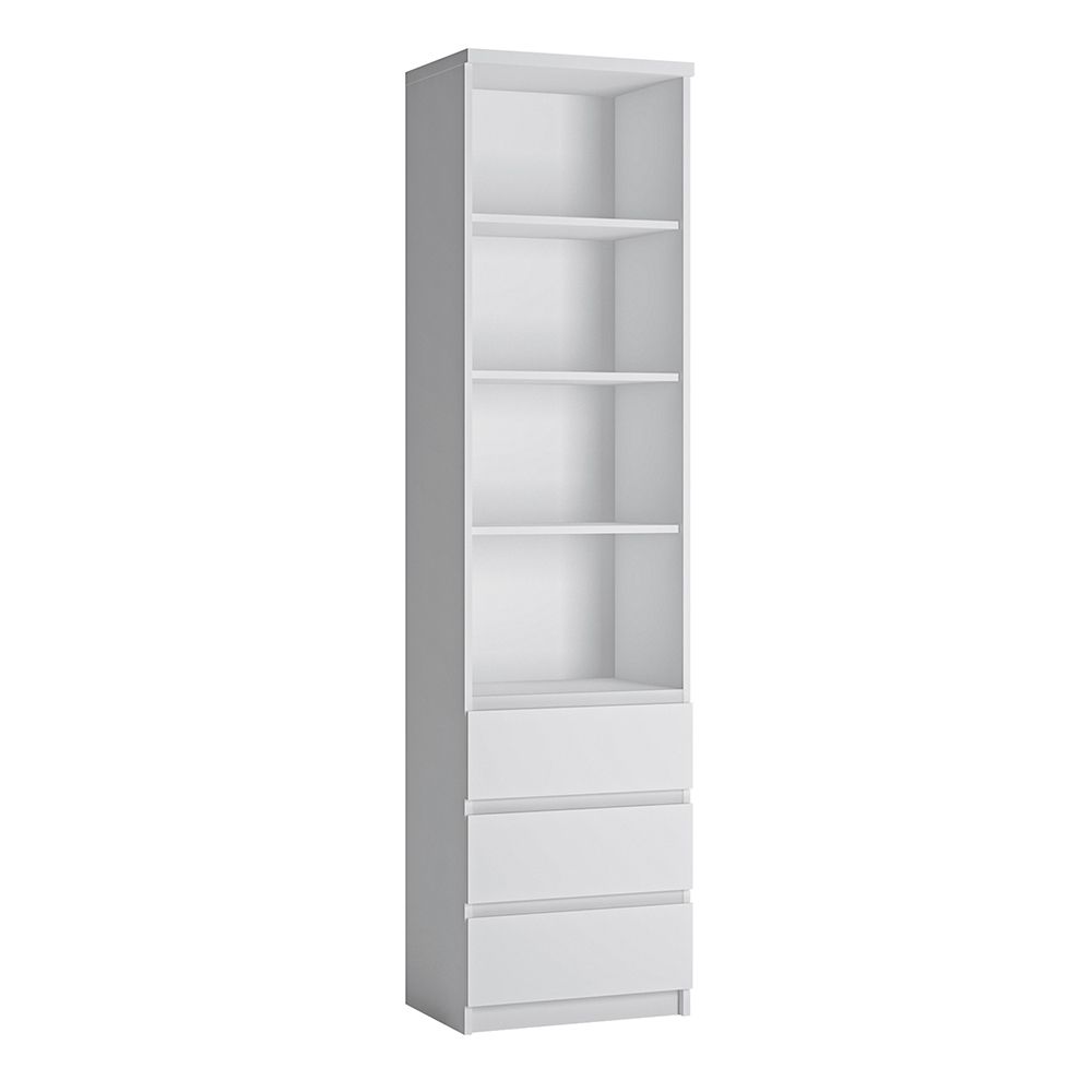 Wooden Bookcase Tall And Narrow With 3 Drawers - Fribo