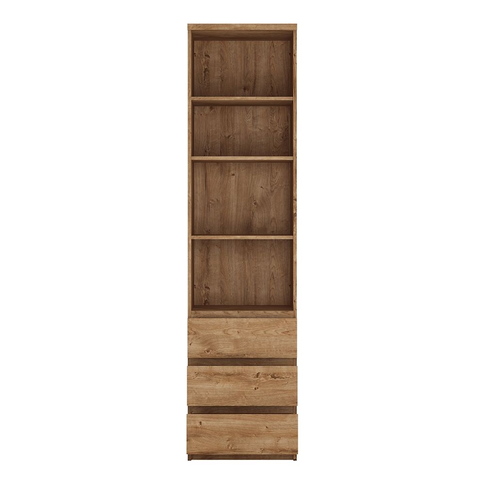 Wooden Bookcase Tall And Narrow With 3 Drawers - Fribo