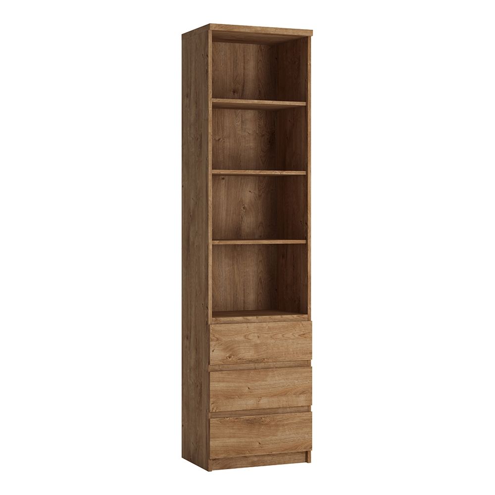 Wooden Bookcase Tall And Narrow With 3 Drawers - Fribo